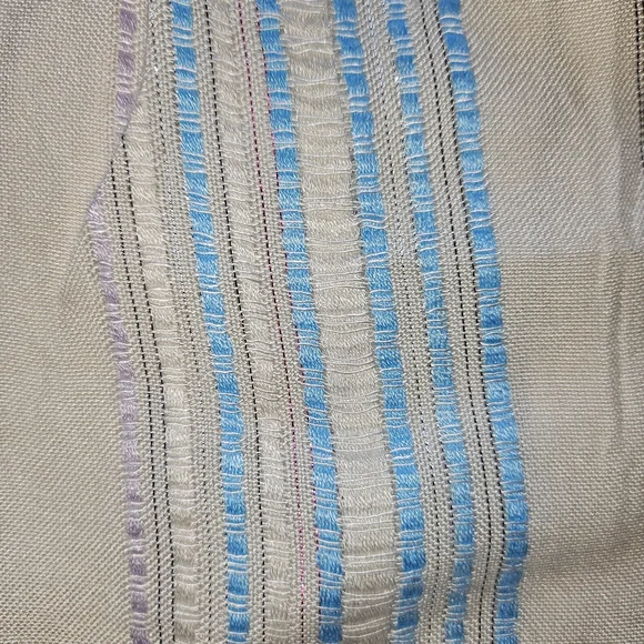 Elan Smocked High Waist Cream and Blue Striped Faux Wrap Coverup Shorts - Picture 4 of 11